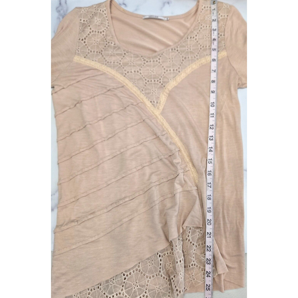 Language Womens Top‎ Medium Light Pink Asymmetric Pintuck Lace Eyelet Boho Flowy - Picture 9 of 11